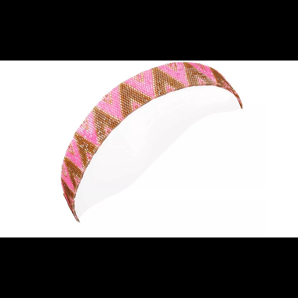 L. ERICKSON Chevron Beaded Headband. Bronze/Pink